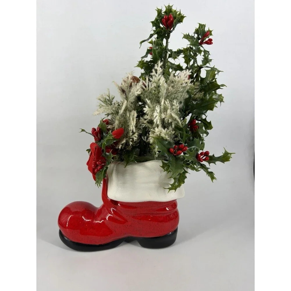 Vintage Ceramic Santa Boot Planter Vase 70's Christmas Decor  13